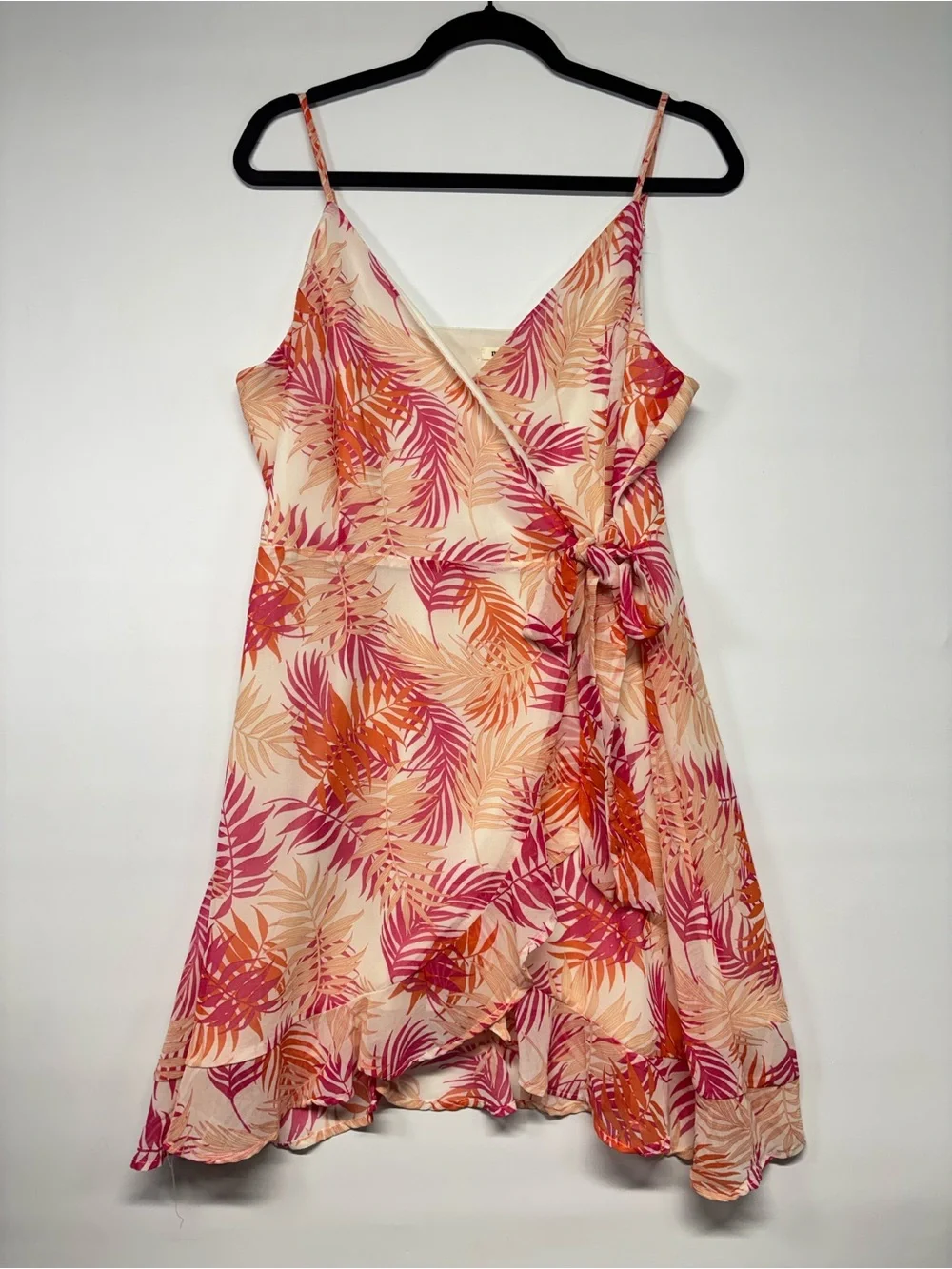 ✨Miami Palm Leaf Print Strappy Wrap Sundress Size L